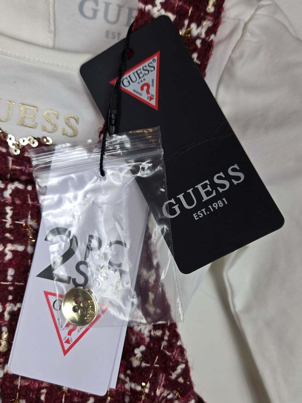 NWT Guess Baby Girls 3-6M Burgundy Tweed Overall Dress Bodysuit 2PC Set - Picture 8 of 9
